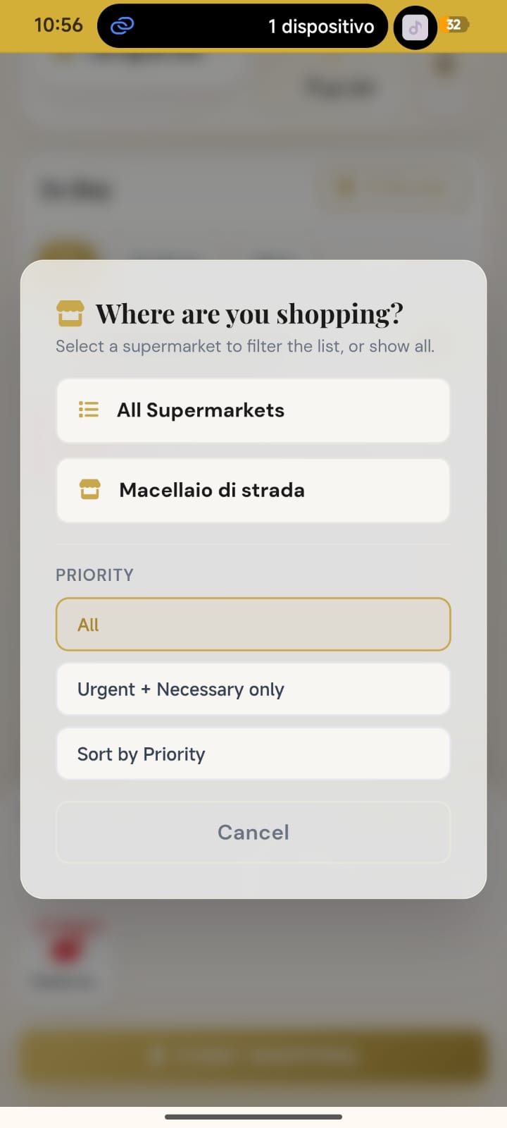 Modale filtro per negozio e priorita in AsilFamily