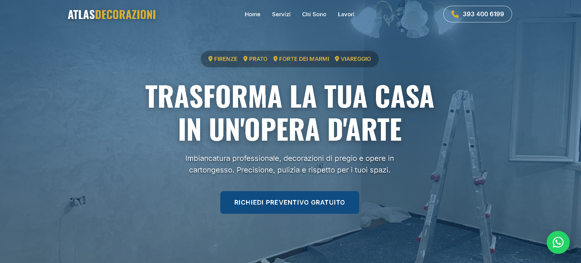 Hero del sito Atlas Decorazioni con headline Trasforma la tua casa in un'opera d'arte