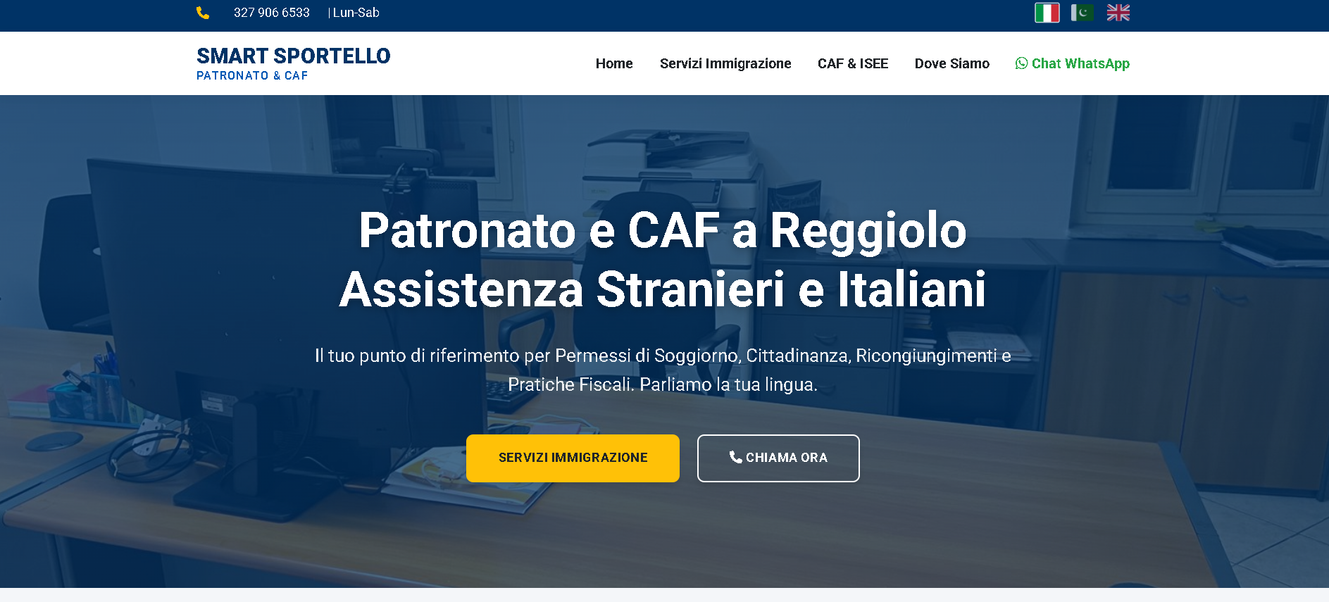 Hero del sito Smart Sportello con headline Patronato e CAF a Reggiolo